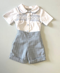 Lil Lads Windowpane Smocked Set