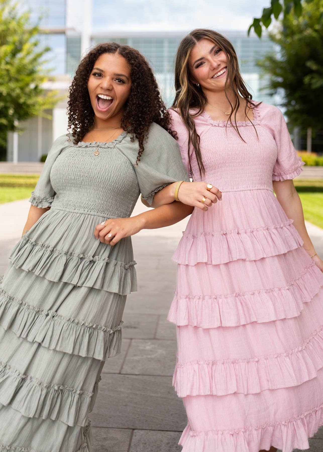 Korin Sage Ruffle Tiered Dress