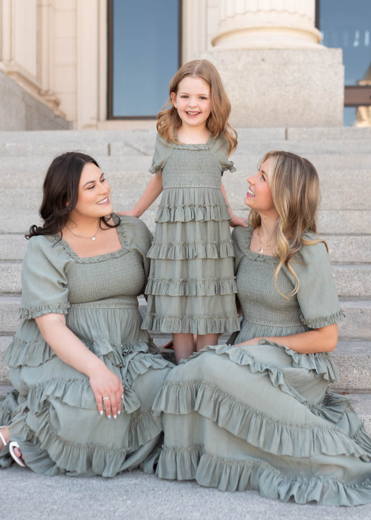 Korin Sage Ruffle Tiered Little Girl Dress (2T-8Y)