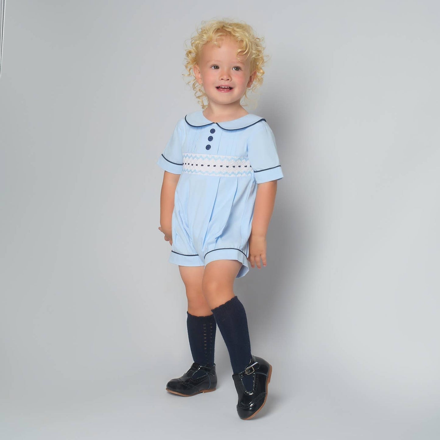 Lil Lads Smocked Shortie in Blue