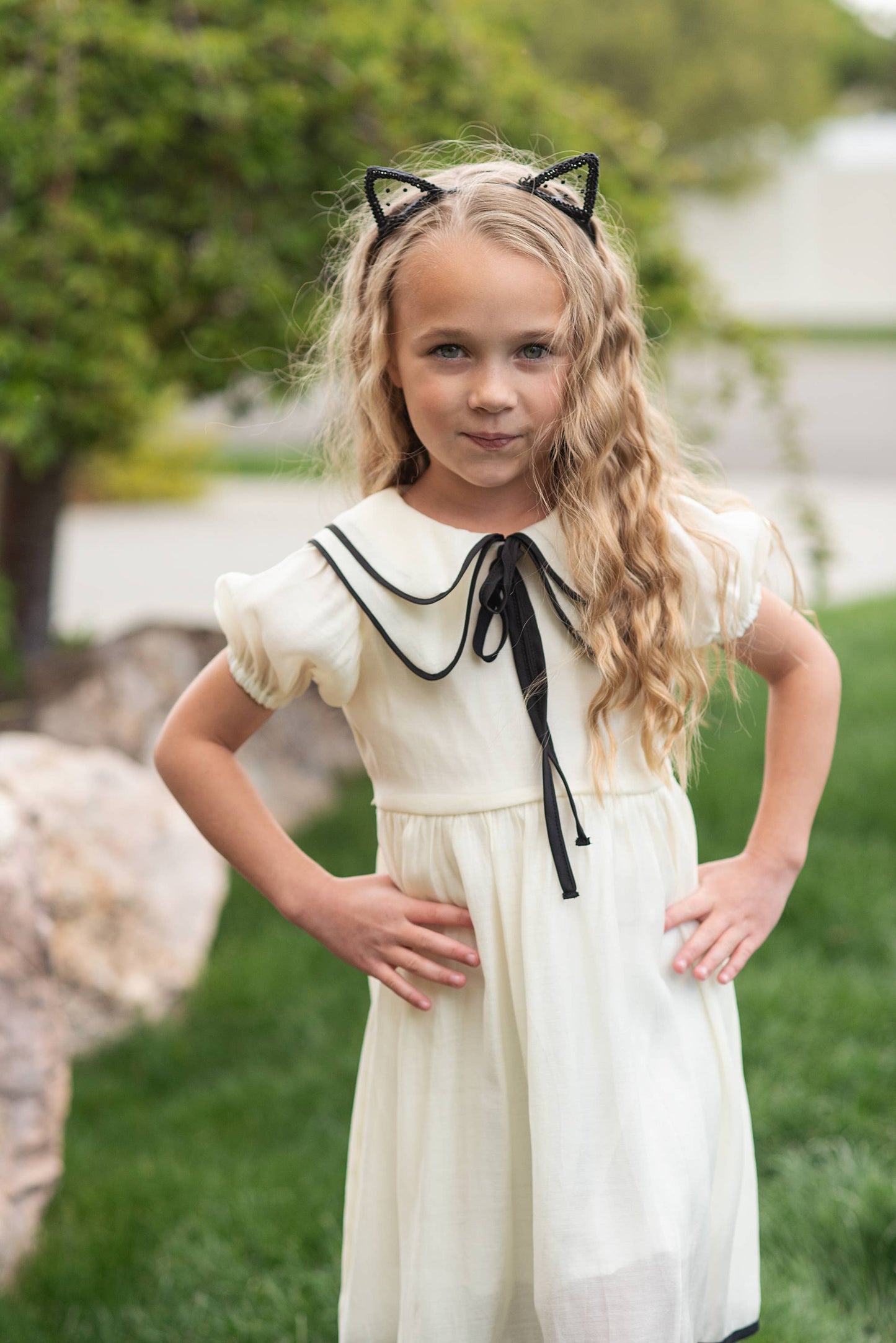 Girls Ivory & Black Dress
