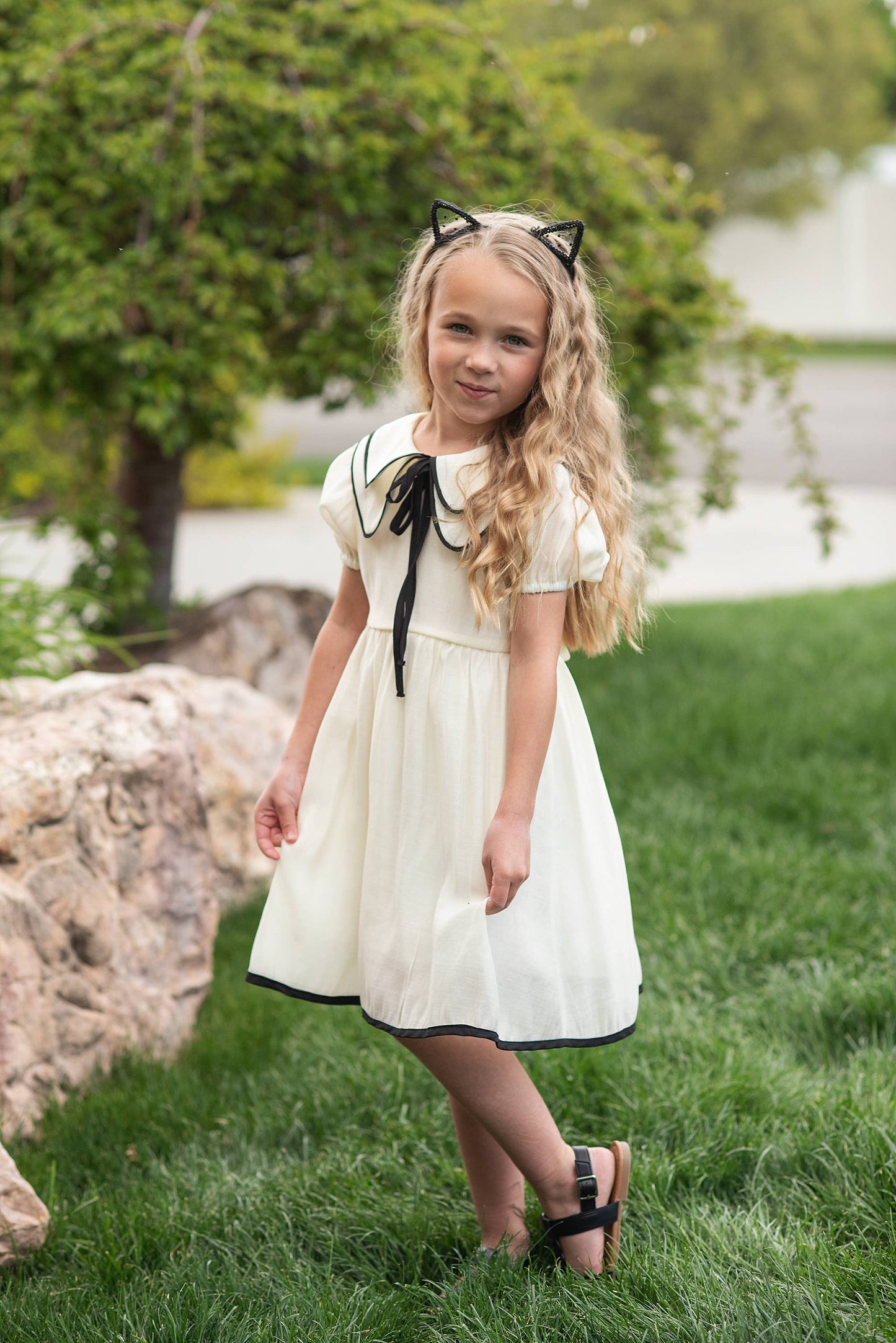 Girls Ivory & Black Dress