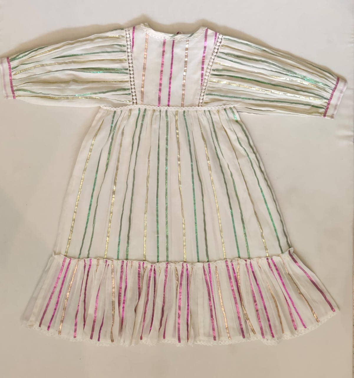 Charming Pink and Green Lurex Striped Dress