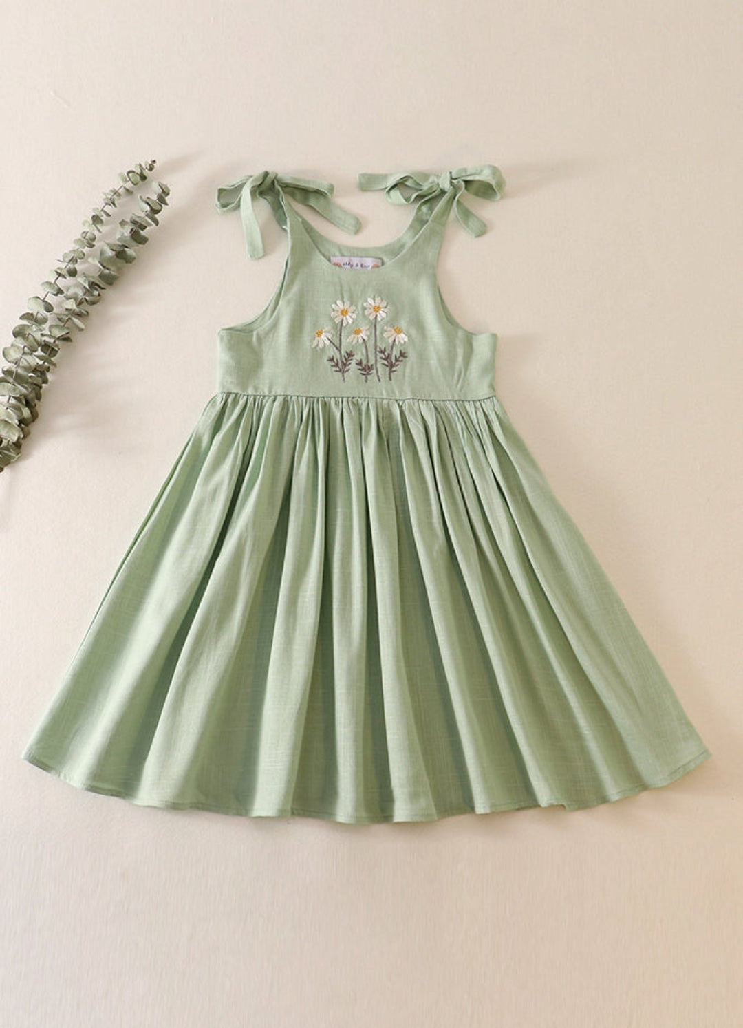Sage Floral Embroidery Linen Dress Lassies & Lads Boutique Sage Floral Embroidery Linen Dress Lassies & Lads Boutique