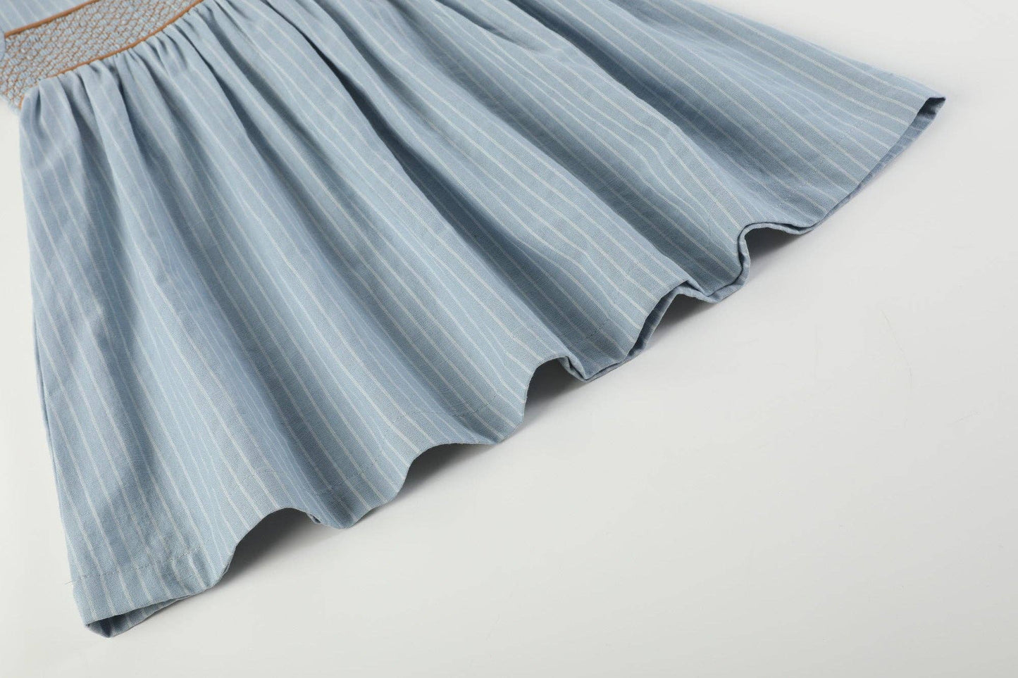 Blue Pinstripe Smocked Ruffle Collar Dress