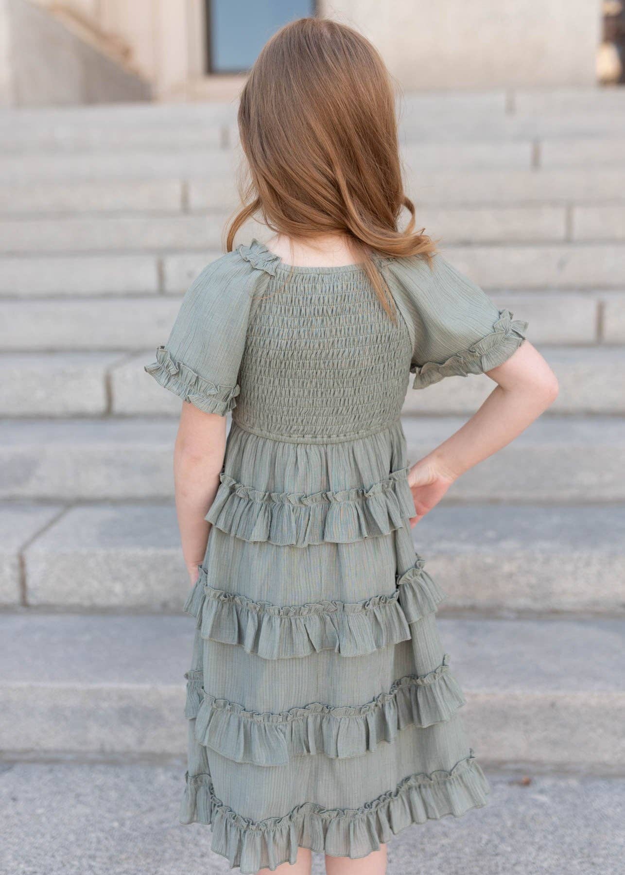 Korin Sage Ruffle Tiered Little Girl Dress (2T-8Y)