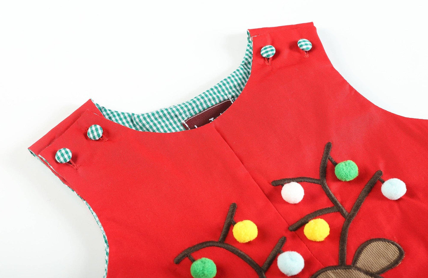 Red Plaid Pom-Pom Reindeer Overalls