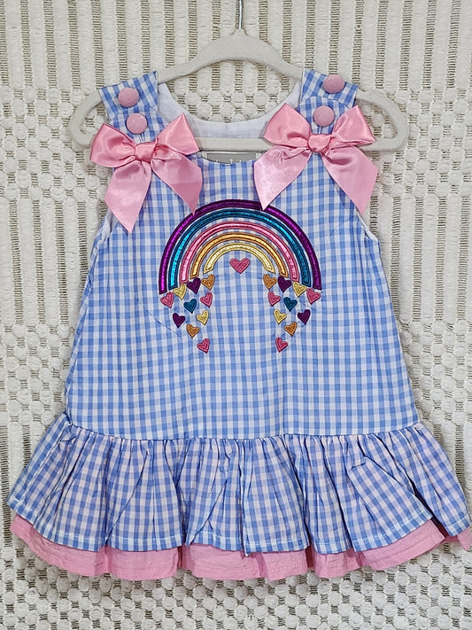 Blue & White Gingham w/Rainbow