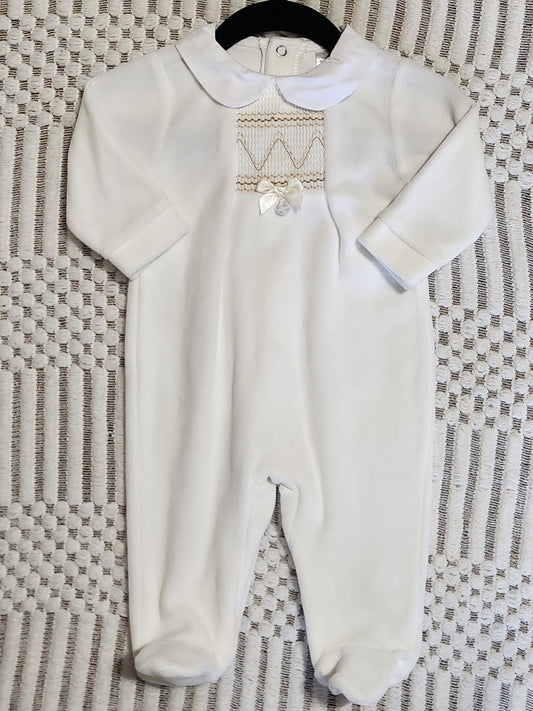 Lil Lads Velour Smocked Footed Romper