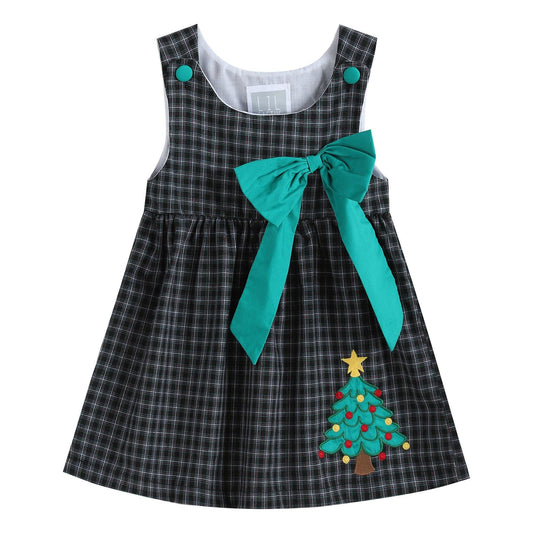 Plaid Christmas Tree Baby Dress with Bow