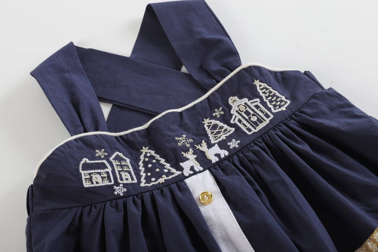 Navy and Gold Christmas Scene Baby A-Line Dress