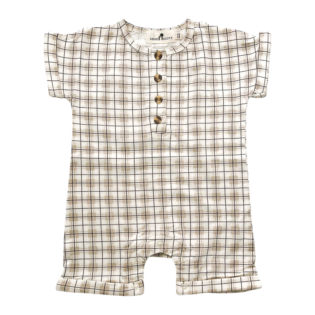 Cuff Button Shortie | Neutral Plaid | Bamboo