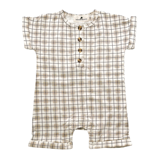 Cuff Button Shortie | Neutral Plaid | Bamboo