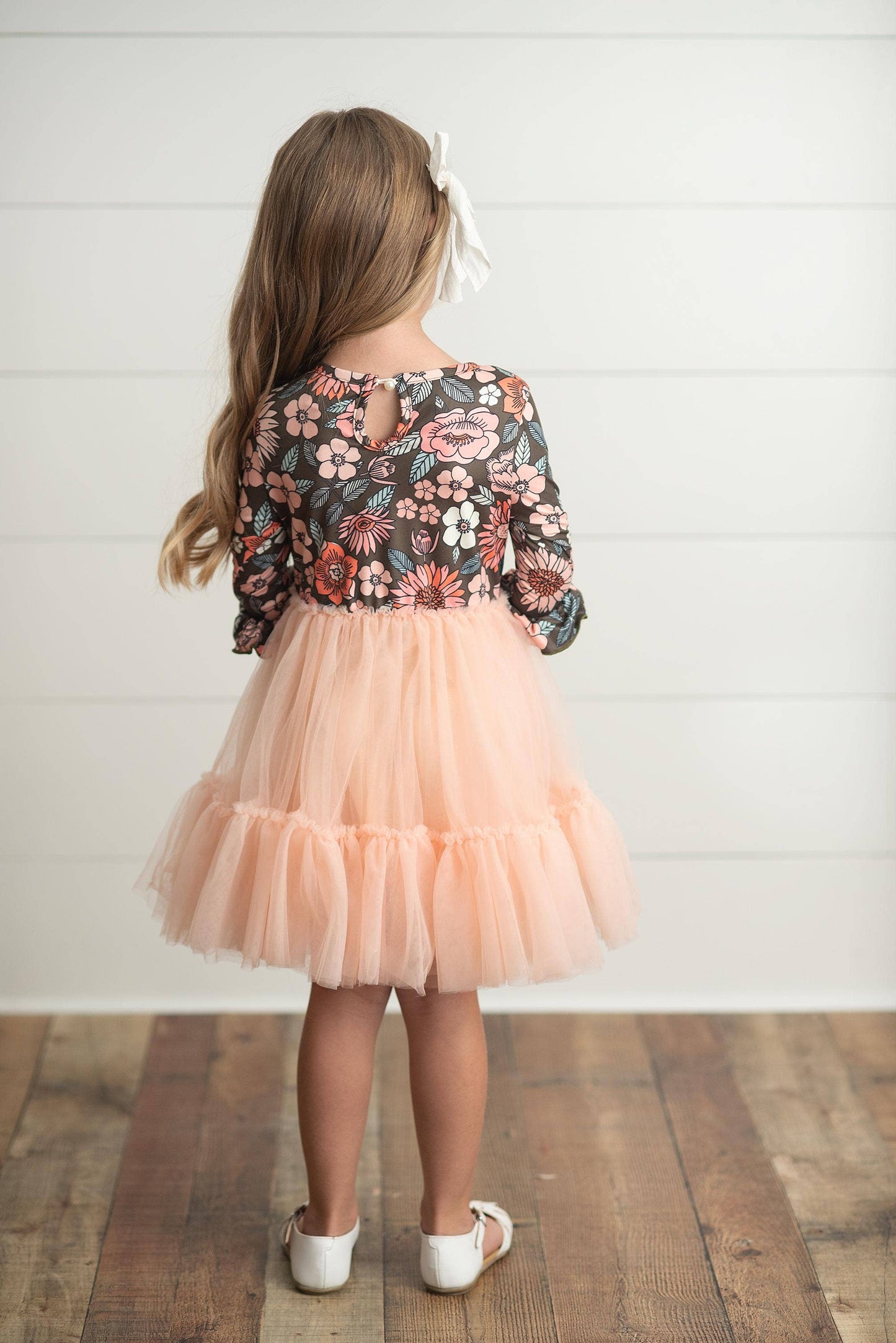 Brown & Peach Vintage Floral Tulle Fall Dress