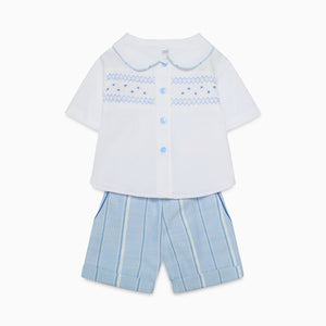 Lil Lads 2pc Smocked Short Set in Blue, Sand or Mint