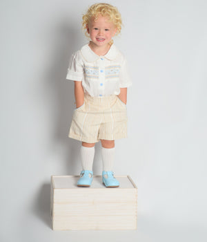 Lil Lads 2pc Smocked Short Set in Blue, Sand or Mint