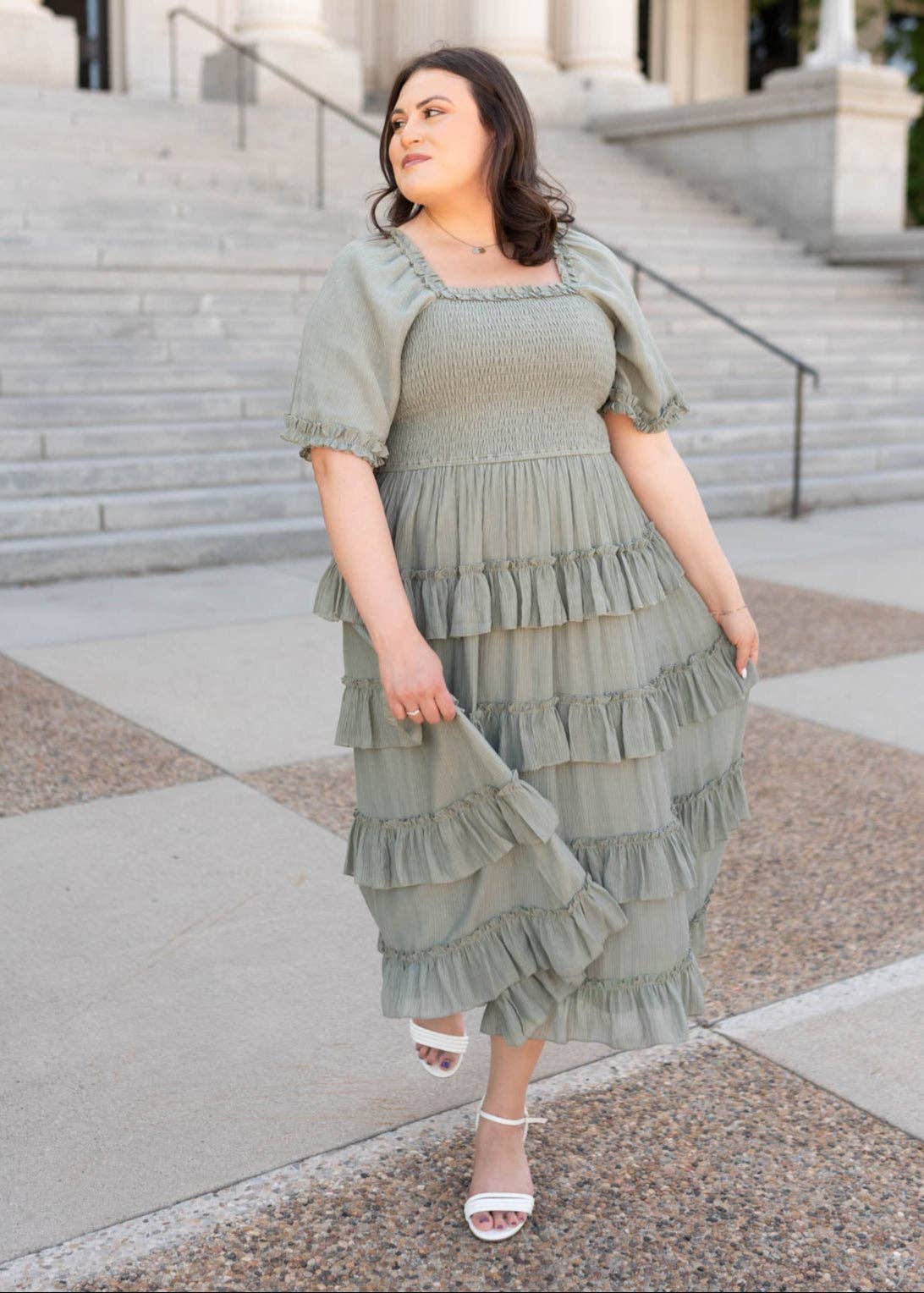 Korin Sage Ruffle Tiered Dress