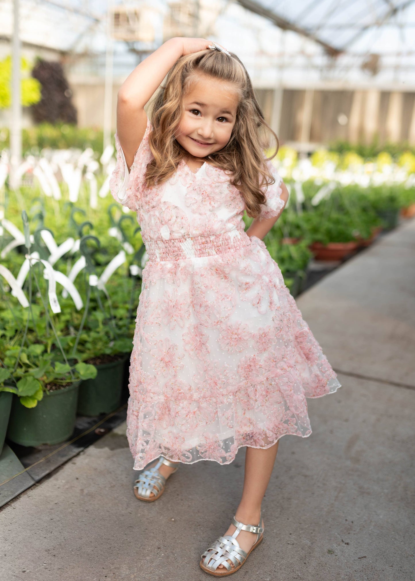 Aubree Pink Floral Little Girls Dress (2T-8Y)