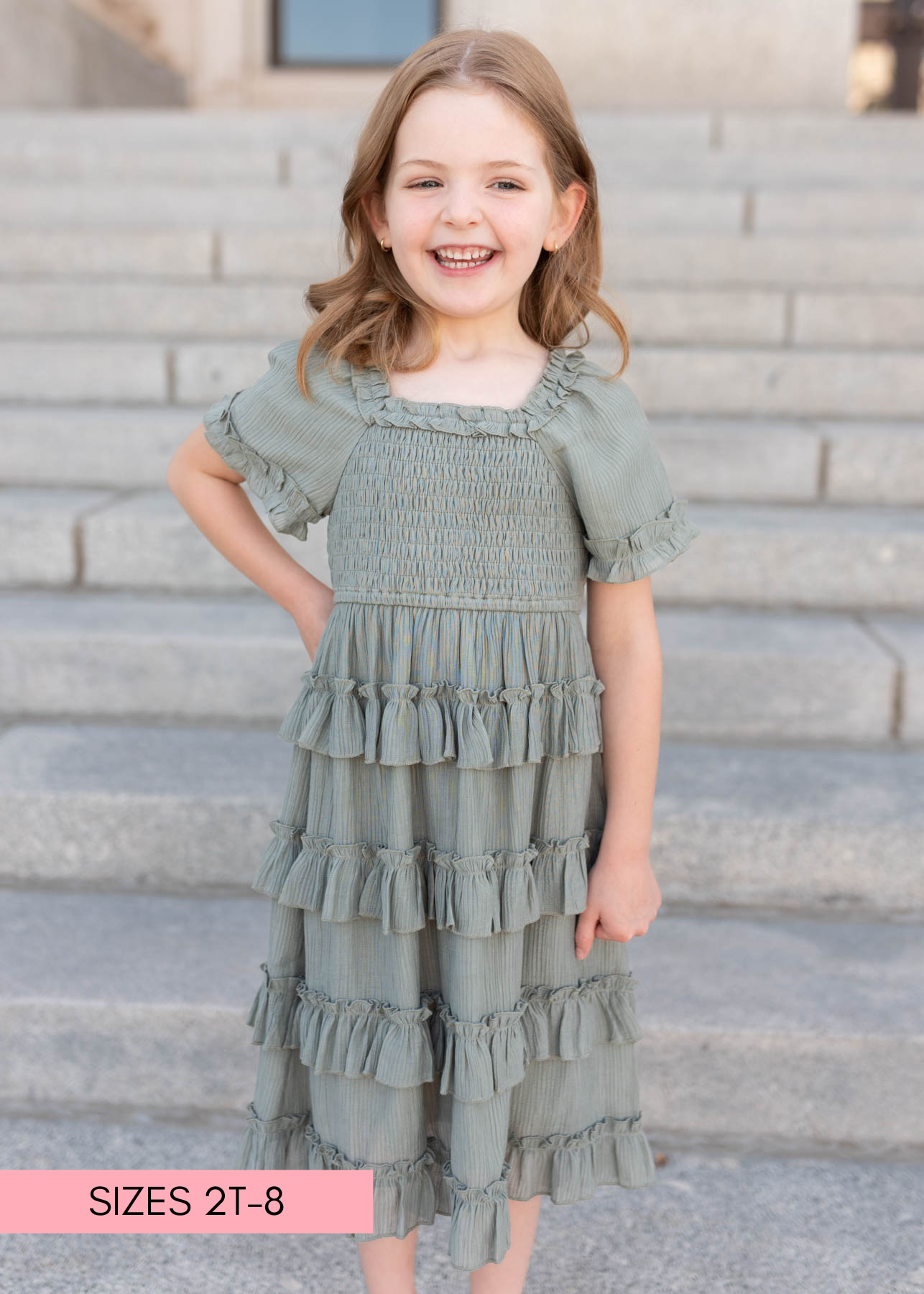 Korin Sage Ruffle Tiered Little Girl Dress (2T-8Y)