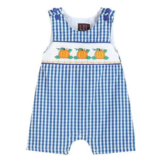 Royal Blue Gingham Pumpkin Smocked Shortalls