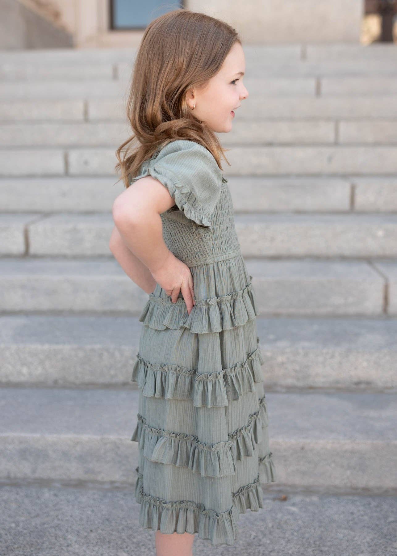 Korin Sage Ruffle Tiered Little Girl Dress (2T-8Y)
