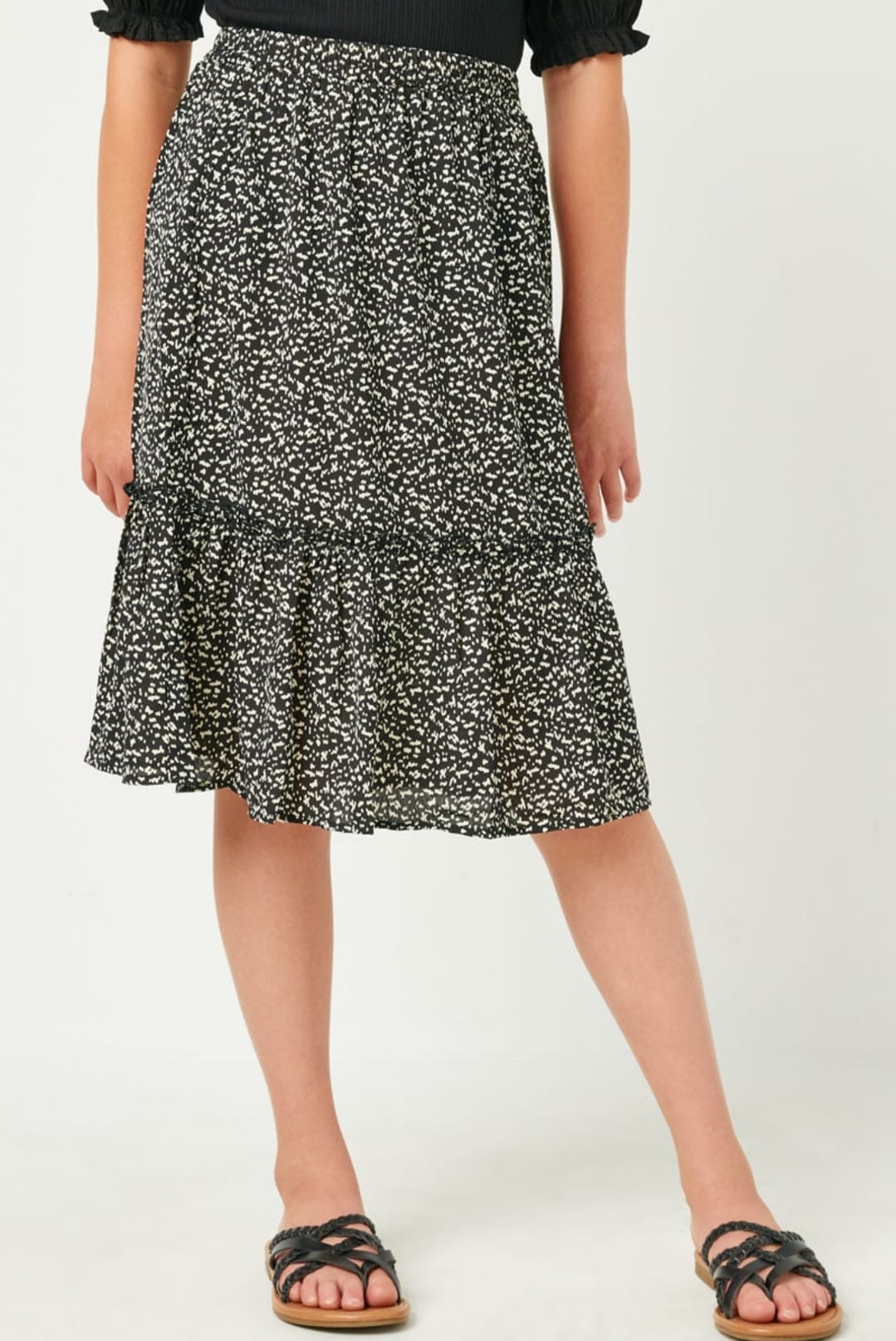 Dotted Tiered Midi Skirt