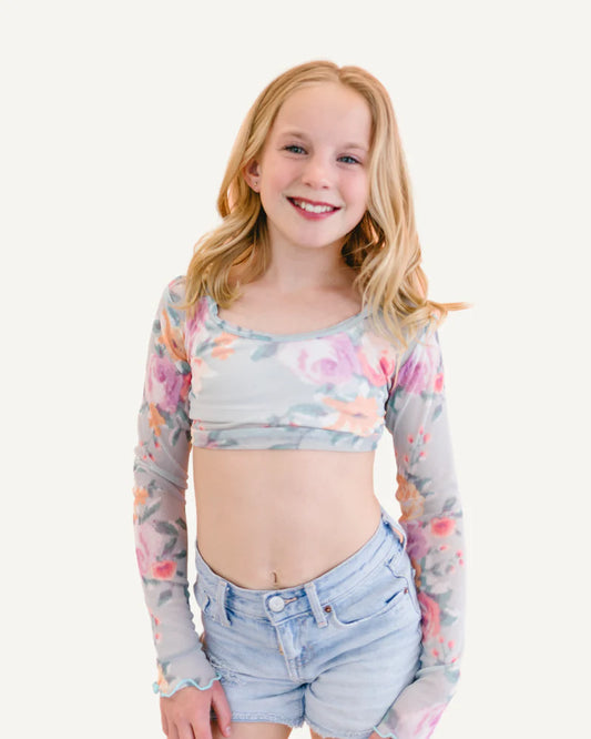 Girlee Long Sleeve Floral Mesh Halftee