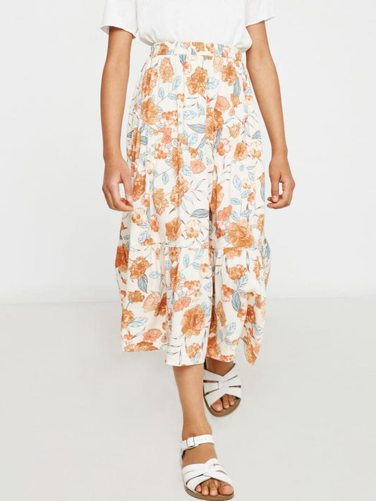 Floral Elastic Midi Skirt