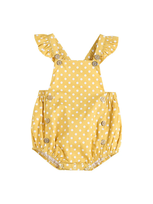 Mustard Dot Baby Ruffle Romper