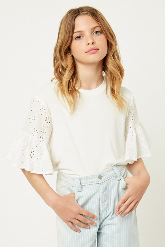 Eyelet Bell Sleeve Tee