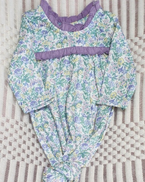 Purple Floral Print Baby Girl Gown