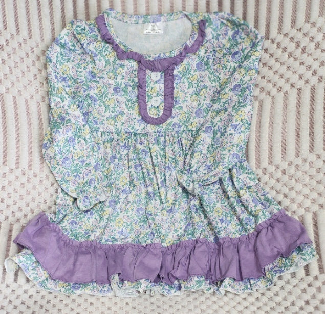 Purple Floral Print Ruffle Dress