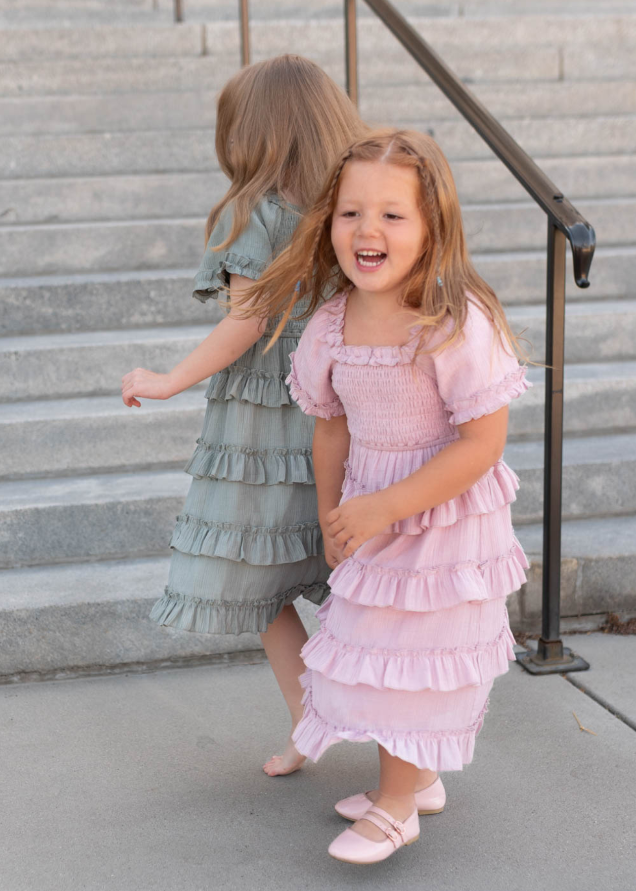 Korin Sage Ruffle Tiered Little Girl Dress (2T-8Y)