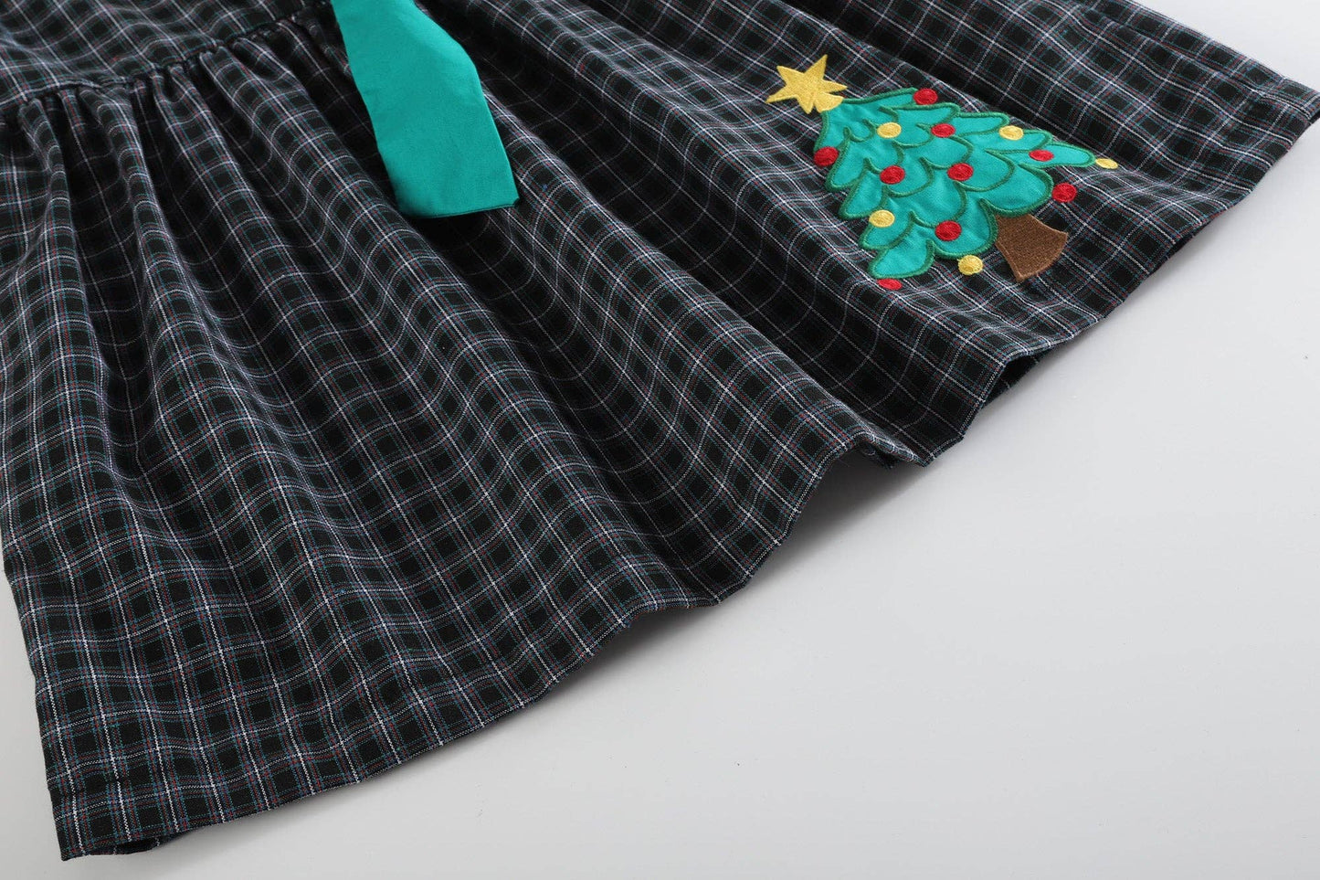 Plaid Christmas Tree Baby Dress with Bow