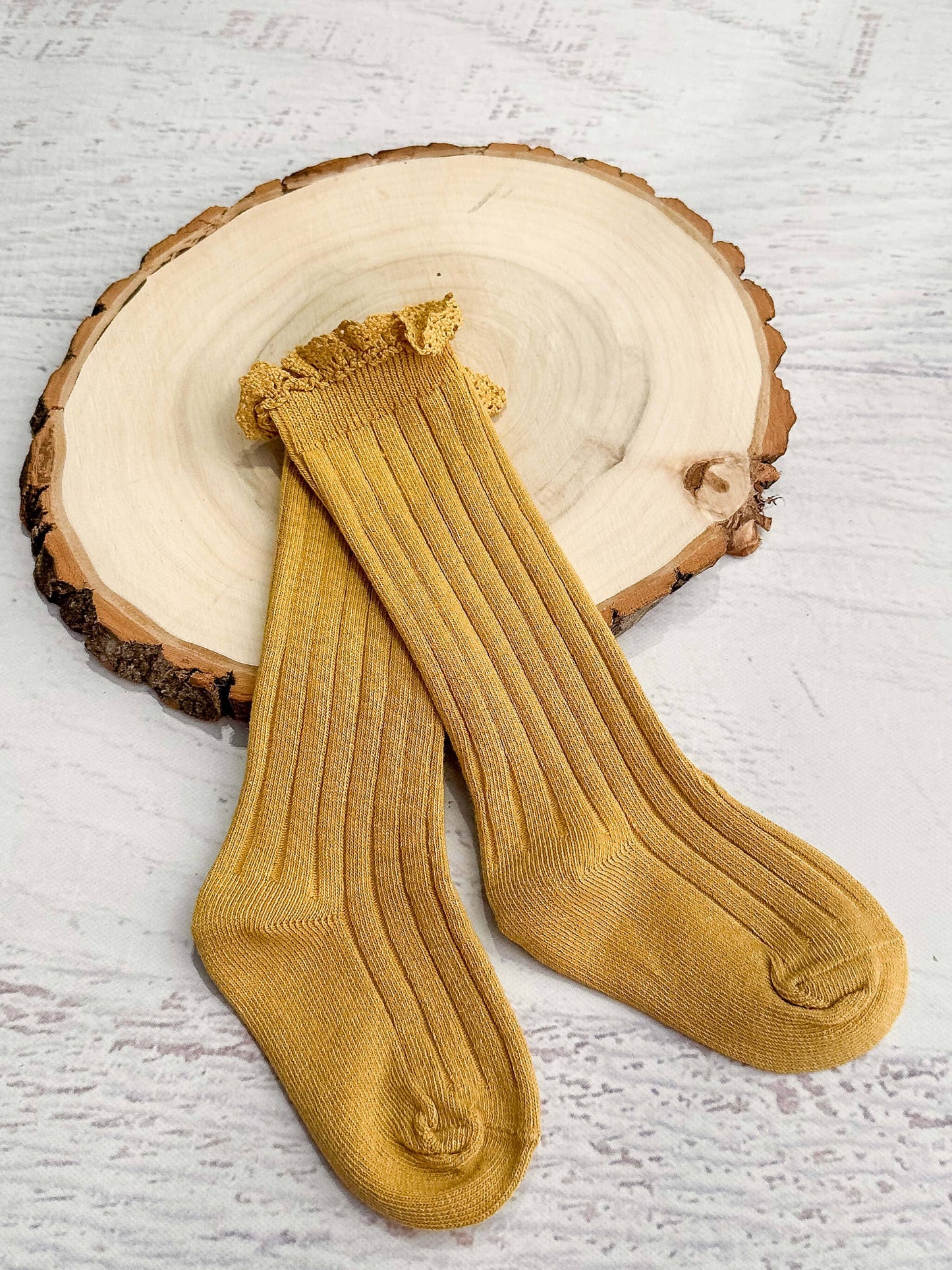 Mustard Lettuce Edge Ruffle Socks