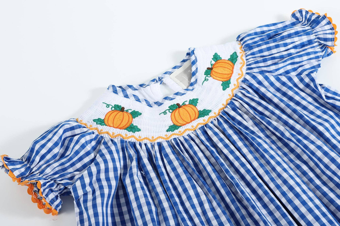 Royal Blue Gingham Pumpkin Smocked Bishop Dress