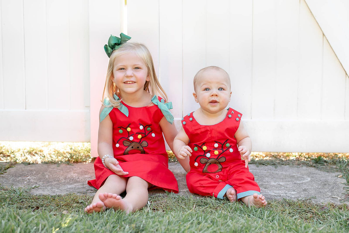 Red Plaid Pom-Pom Reindeer Overalls