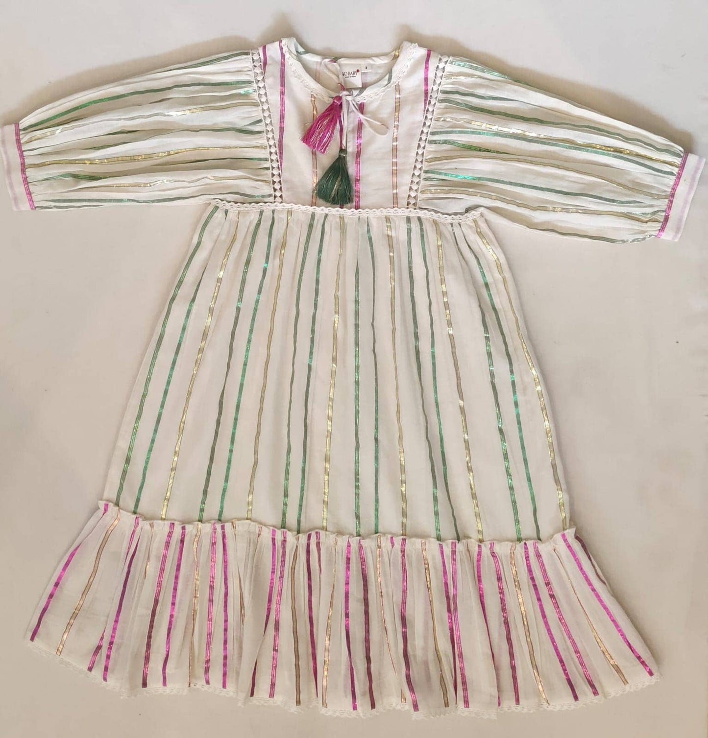 Charming Pink and Green Lurex Striped Dress