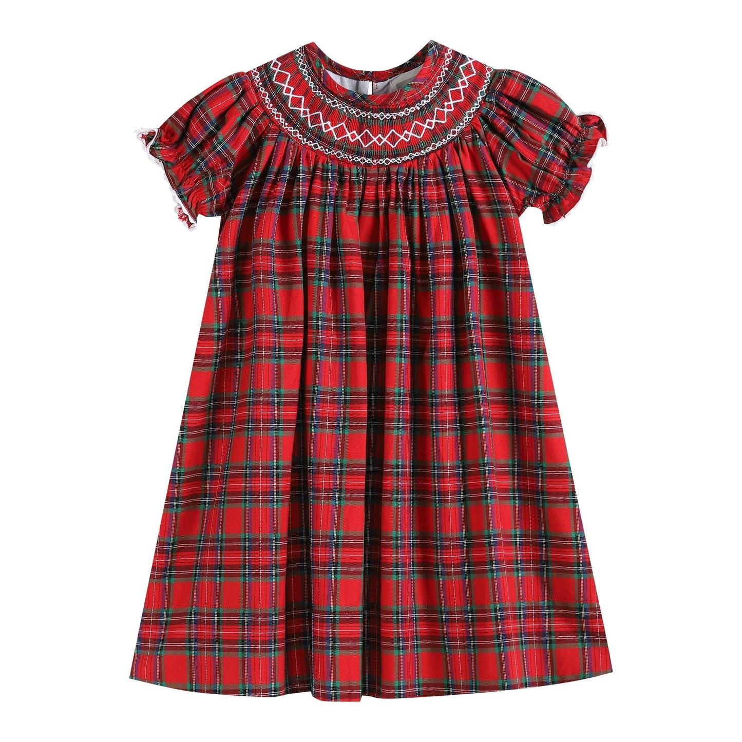 Red Christmas Plaid Smocked Bishop Dress