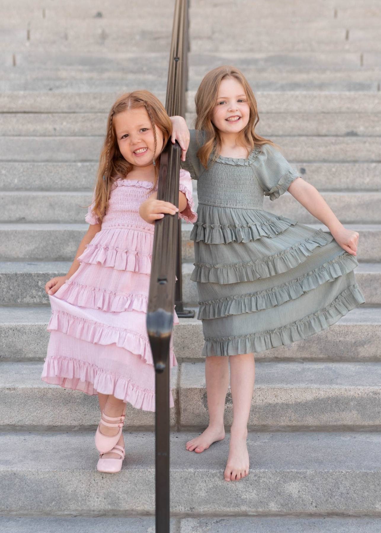 Korin Sage Ruffle Tiered Little Girl Dress (2T-8Y)