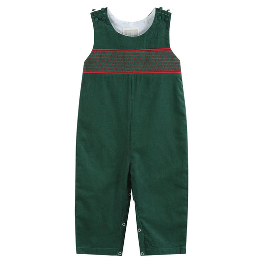 Green Christmas Smocked Overalls