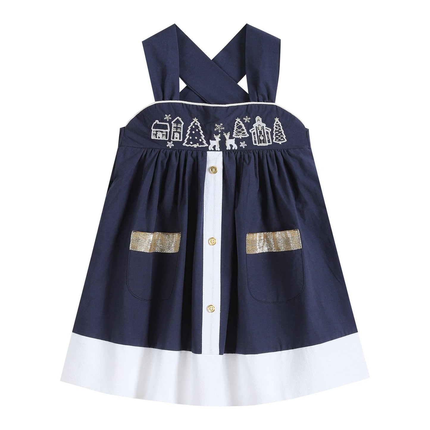 Navy and Gold Christmas Scene Baby A-Line Dress